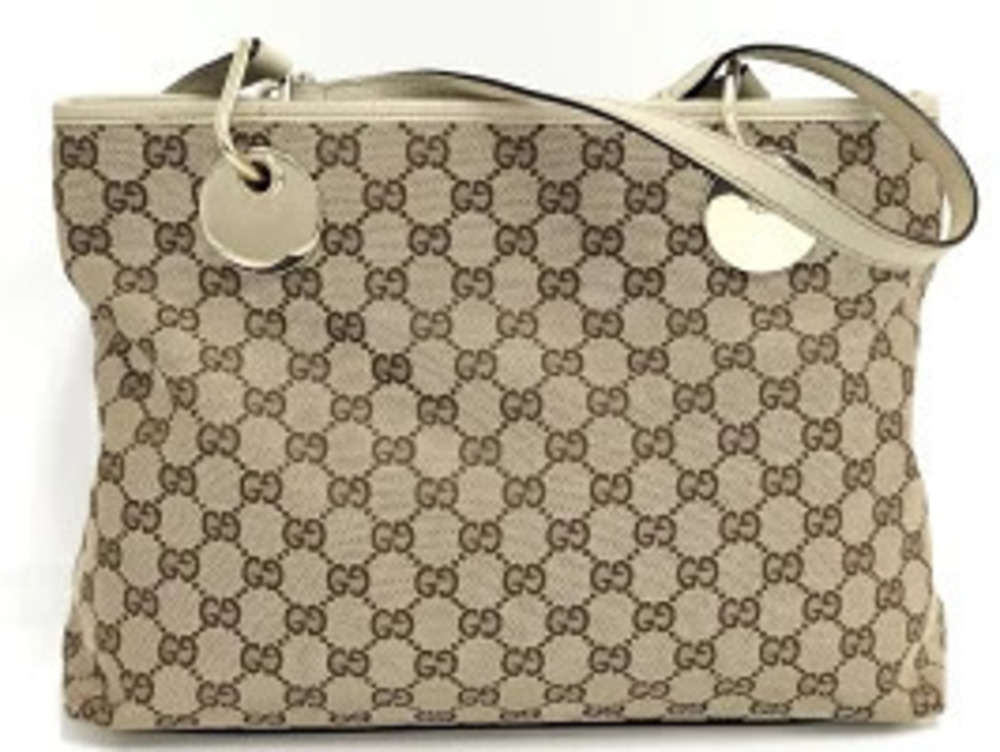 Gucci Leather Tote GG Bag Canvas Beige